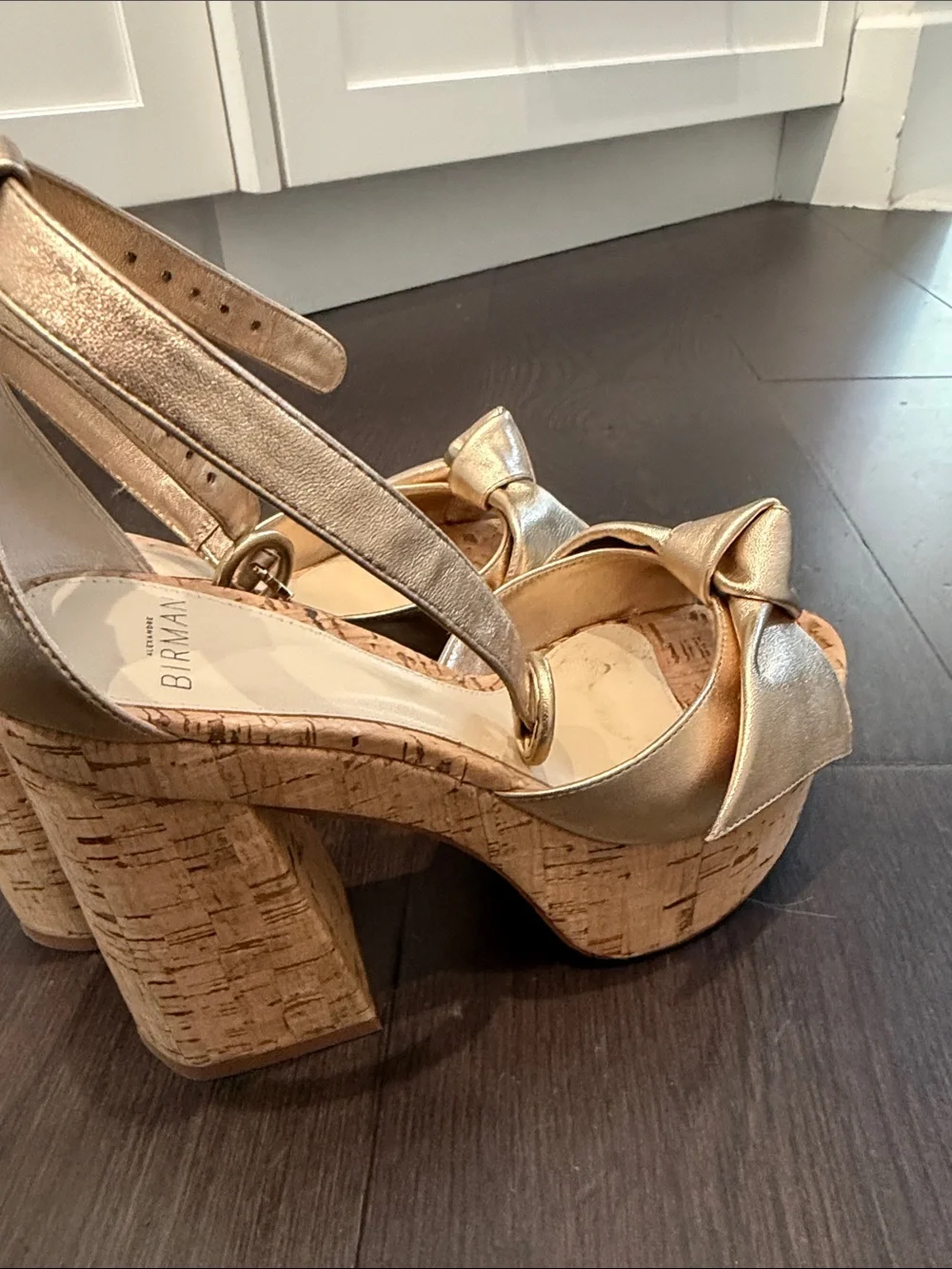 Alexandre Birman Metallic Gold Bow Platform Slingback Sandals